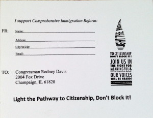 下院議員Rodney Davisへ移民改革法支持を訴える署名(C-U Immigration Forum)