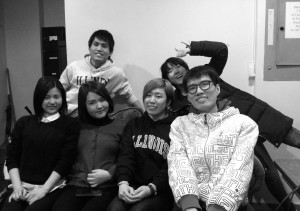 後列(左から)Koshi, Janet,前列Yurika, Minji, Ayano, Alex, @WRFU Studio, March4, 2016
