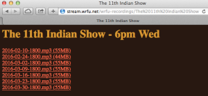 Archive of The 11th Indian Show66pm Wed. from WRFU